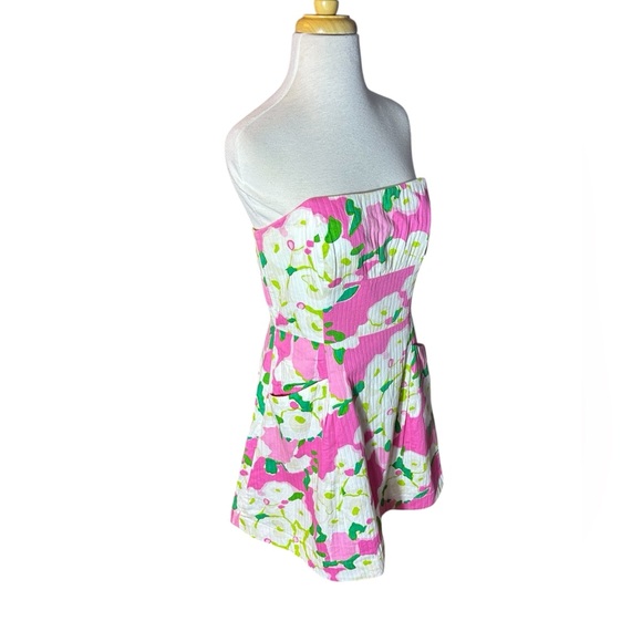 Lilly Pulitzer Strapless Floral 100% Cotton Colorful Mini Dress With Pockets - Picture 5 of 10